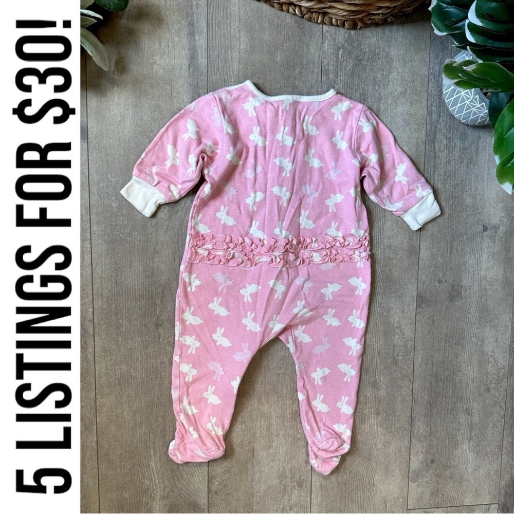 Gerber Organic Cotton Bunny Theme Zip Footies Ruffle Butt One Piece Baby Girl